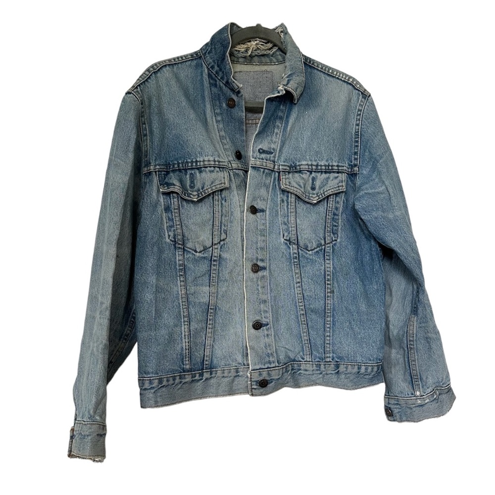 Levis 40 vintage jean jacket 1998 blue denim 100% cotton distress stampede rodeo
